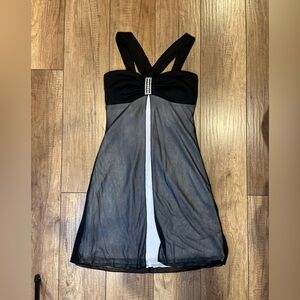 Windsor Black and White Chiffon Rhinestone Buckle Cocktail Party Mini Dress